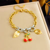 Retro Fashion Cherry Oil Drop Pendant Stainless Steel Bracelet With Animal Fruit Zodiac Pattern Electroplating For Women