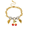 Retro Fashion Cherry Oil Drop Pendant Stainless Steel Bracelet With Animal Fruit Zodiac Pattern Electroplating For Women