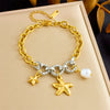 Retro Fashion Cherry Oil Drop Pendant Stainless Steel Bracelet With Animal Fruit Zodiac Pattern Electroplating For Women