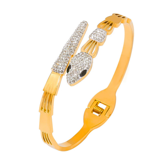 Retro Fashion Diamond Hollow Opening Spring Bracelet In Titanium Steel With Electroplating Treatment
