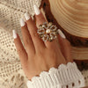 Retro Fashion Exaggerated Adjustable Alloy Flower Ring With Diamond Inlay For Women And Men