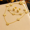 Retro Fashion Fourpetal Flower Stainless Steel Jewelry Set With Electroplating Design Chain Necklace Earrings Bracelet