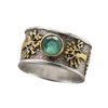 Retro Fashion Green Gemstone Ring With Tree Of Life And Constellation Design Alloy Electroplated Unisex Jewelry