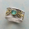 Retro Fashion Green Gemstone Ring With Tree Of Life And Constellation Design Alloy Electroplated Unisex Jewelry