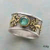 Retro Fashion Green Gemstone Ring With Tree Of Life And Constellation Design Alloy Electroplated Unisex Jewelry