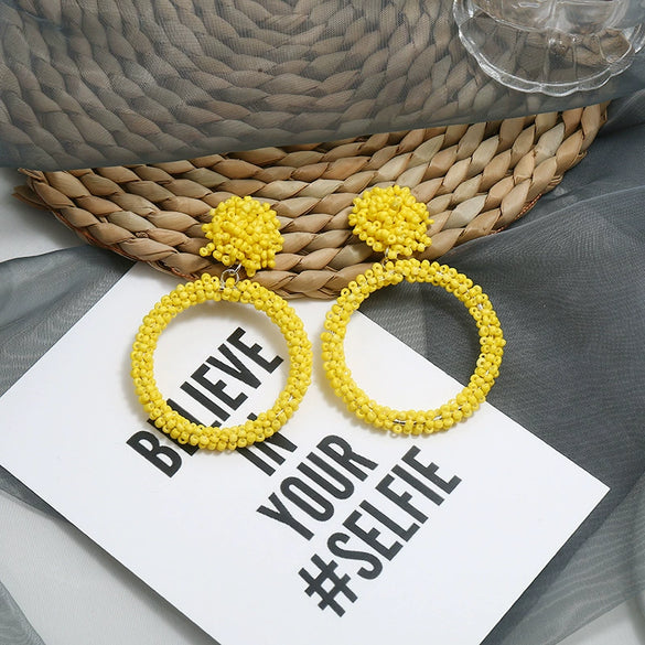 Retro Fashion Handmade Beaded Acrylic And Wood Earrings With Elegant Temperament Design For Women Wholesale