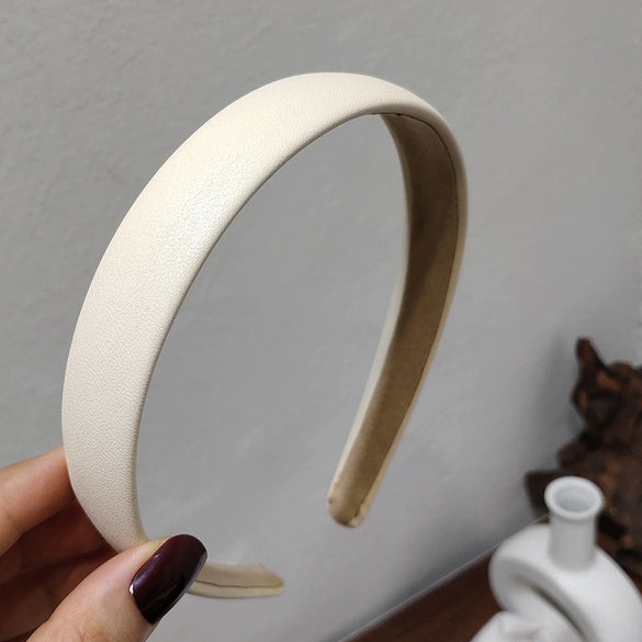 Retro Fashion Pu Leather Headband Chic French Elegant Solid Color Hair Band For Women