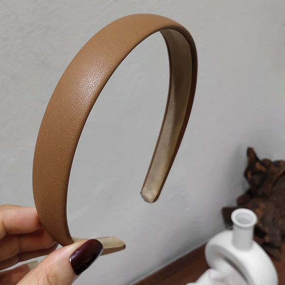 Retro Fashion Pu Leather Headband Chic French Elegant Solid Color Hair Band For Women