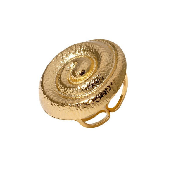 Retro Fashion Spiral Open Geometric Round Stainless Steel Gold Plated Ring With Electroplating For Women