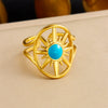 Retro Fashion Stainless Steel Gemstone Ring Plated With Gold Geometric Pattern For Women