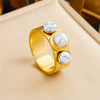 Retro Fashion Stainless Steel Gemstone Ring Plated With Gold Geometric Pattern For Women