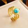 Retro Fashion Stainless Steel Gemstone Ring Plated With Gold Geometric Pattern For Women
