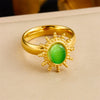 Retro Fashion Stainless Steel Gemstone Ring Plated With Gold Geometric Pattern For Women