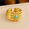 Retro Fashion Stainless Steel Gemstone Ring Plated With Gold Geometric Pattern For Women