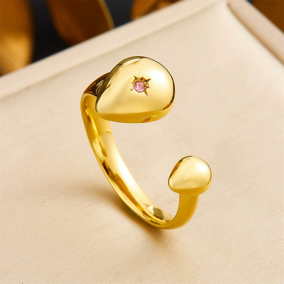 Retro Fashion Stainless Steel Gemstone Ring Plated With Gold Geometric Pattern For Women