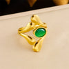 Retro Fashion Stainless Steel Gemstone Ring Plated With Gold Geometric Pattern For Women