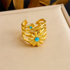 Retro Fashion Stainless Steel Gemstone Ring Plated With Gold Geometric Pattern For Women