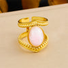 Retro Fashion Stainless Steel Gemstone Ring Plated With Gold Geometric Pattern For Women