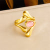 Retro Fashion Stainless Steel Gemstone Ring Plated With Gold Geometric Pattern For Women