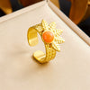 Retro Fashion Stainless Steel Gemstone Ring Plated With Gold Geometric Pattern For Women