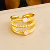 Retro Fashion Stainless Steel Gemstone Ring Plated With Gold Geometric Pattern For Women