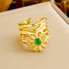Retro Fashion Stainless Steel Gemstone Ring Plated With Gold Geometric Pattern For Women