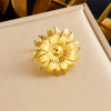 Retro Fashion Stainless Steel Gemstone Ring Plated With Gold Geometric Pattern For Women