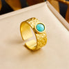Retro Fashion Stainless Steel Gemstone Ring Plated With Gold Geometric Pattern For Women