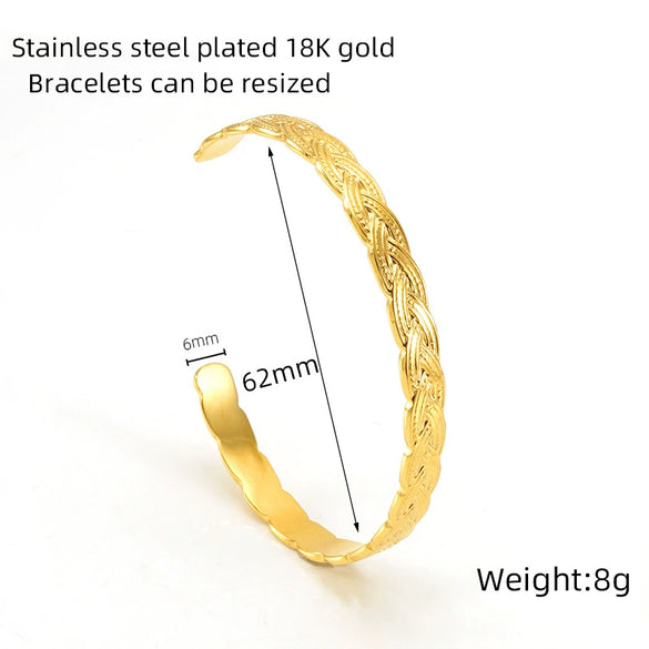 Retro Fashion 316L Stainless Steel Open Cshaped Women's Bracelet With Electroplating Treatment