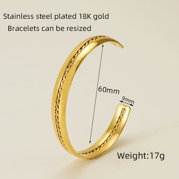 Retro Fashion 316L Stainless Steel Open Cshaped Women's Bracelet With Electroplating Treatment