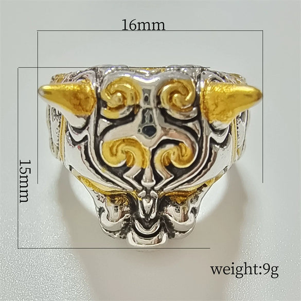 Retro Fashion Two Tone Leopard Head Ring Alloy Electroplated Geometric Animal Style Statement Ring For Unisex Wear