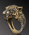 Retro Fashion Two Tone Leopard Head Ring Alloy Electroplated Geometric Animal Style Statement Ring For Unisex Wear