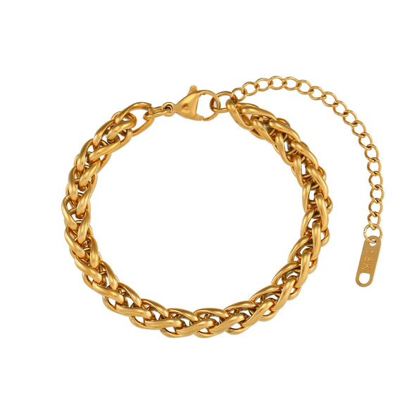 Retro Fashion Women's Stainless Steel Bracelet Jewelry With Gold Plated 6Mm Flower Basket Chain And Geometric Design By Electroplating