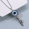 Retro Fatima Hand Peach Heart Round Alloy Pendant Full Diamond Electroplated Necklace With Devil's Eye Design