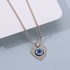 Retro Fatima Hand Peach Heart Round Alloy Pendant Full Diamond Electroplated Necklace With Devil's Eye Design