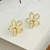 Retro Fivepetal Flower Hollow Titanium Steel Earrings For Women With Electroplating