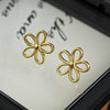 Retro Fivepetal Flower Hollow Titanium Steel Earrings For Women With Electroplating