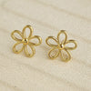 Retro Fivepetal Flower Hollow Titanium Steel Earrings For Women With Electroplating