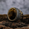 Retro Flame Pattern Unisex Ring Titanium Steel With Tiger Eye Stone Inlaid And Geometric Design