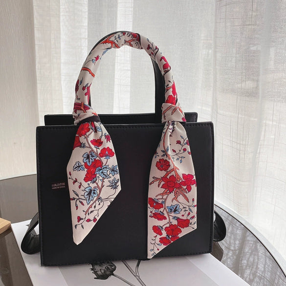 Retro Floral Parrot Print Narrow Long Silk Hair Scarf Elegant Hair Ribbon For Women