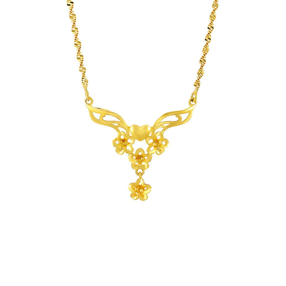 Retro Floral Pendant Necklace With Water Wave Chain Copper Alloy Gold Plated Women's Wedding Jewelry