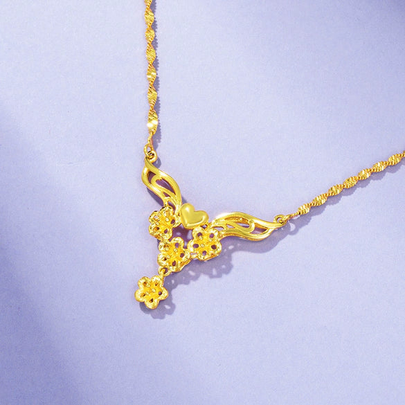 Retro Floral Pendant Necklace With Water Wave Chain Copper Alloy Gold Plated Women's Wedding Jewelry