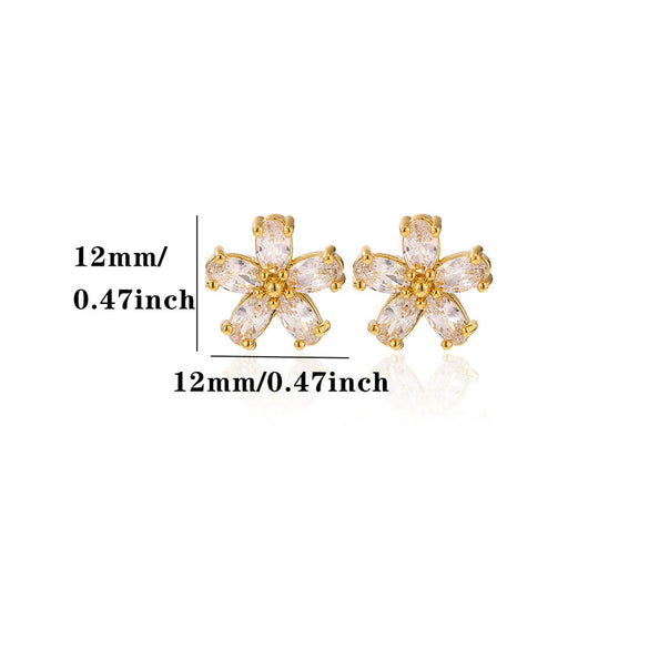 Retro Floral Zircon Stud Earrings For Women With Gold Plated Stainless Steel And Vacuum Plated Finish