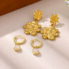 Retro Floral Zircon Stud Earrings For Women With Gold Plated Stainless Steel And Vacuum Plated Finish