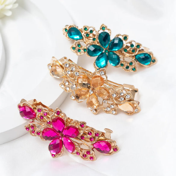 Retro Flower Agate Inlay Rhinestones Hair Clip 1 Piece