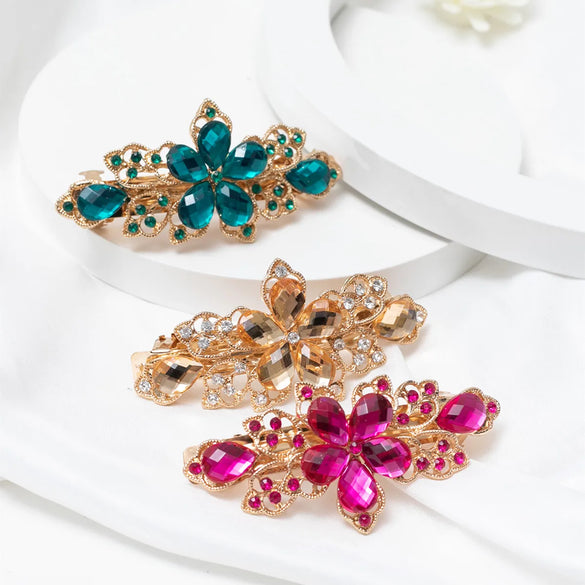 Retro Flower Agate Inlay Rhinestones Hair Clip 1 Piece