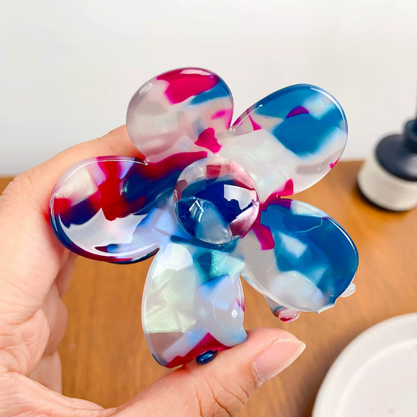 Retro Flower Handmade Pvc Hair Accessories For Women Grab Clip