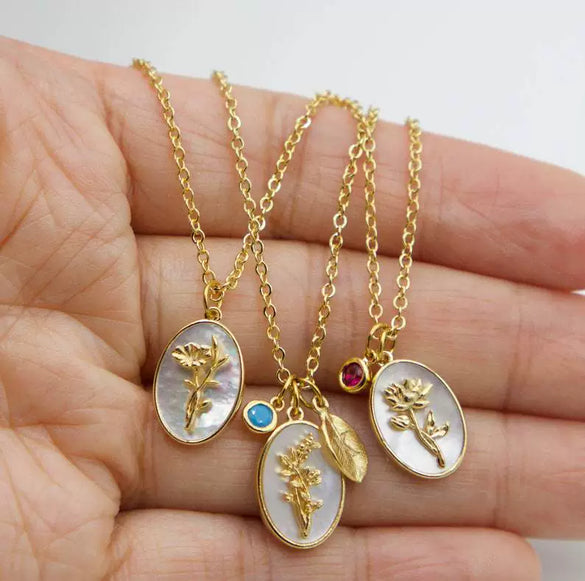 Retro Flower Oval Shell Pendant Necklace Copper