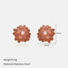 Retro Flower Pattern Goldplated Stainless Steel 18K Dripping Oil Inlaid Imitation Pearl Earrings For Women
