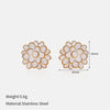 Retro Flower Pattern Goldplated Stainless Steel 18K Dripping Oil Inlaid Imitation Pearl Earrings For Women